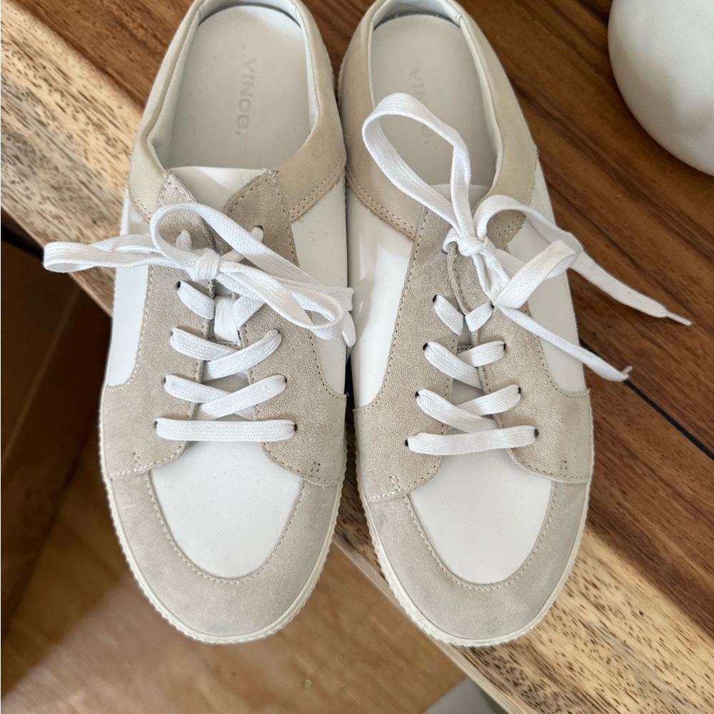 Vince White and Beige Sneakers